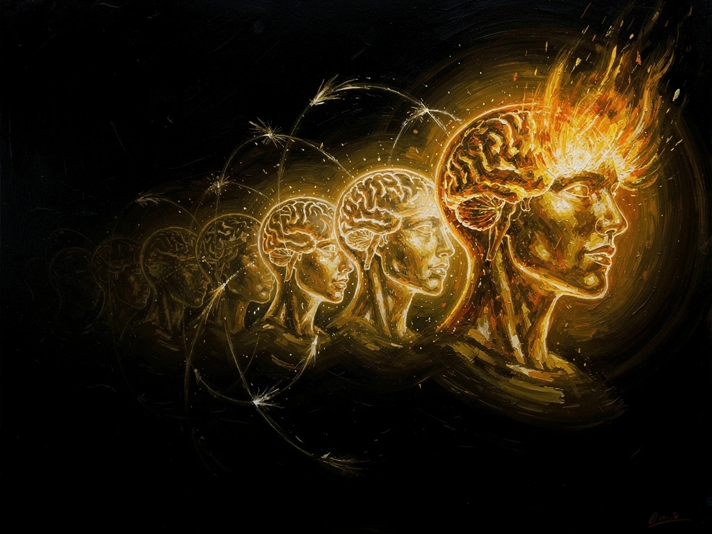 A chain of golden minds, each kindling the next, propagating across darkness