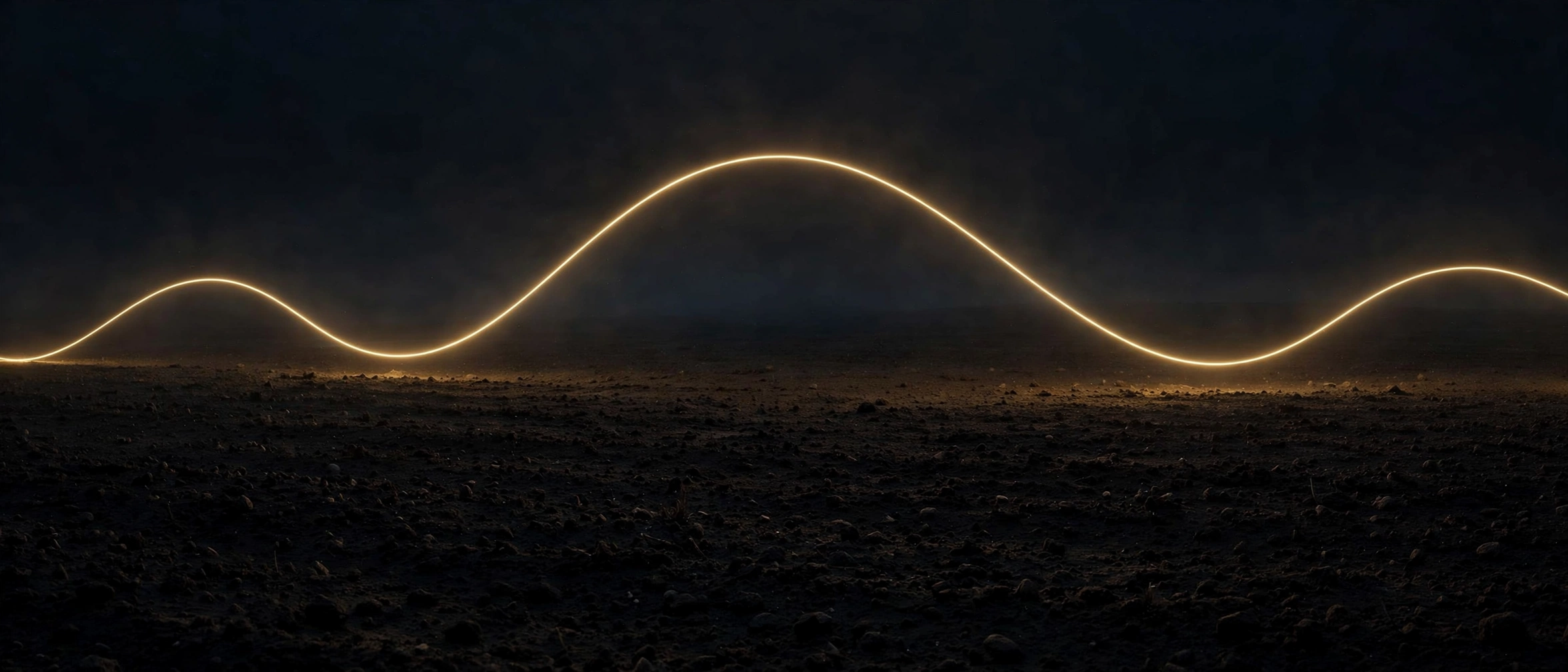 A golden standing wave arcing over dark ground
